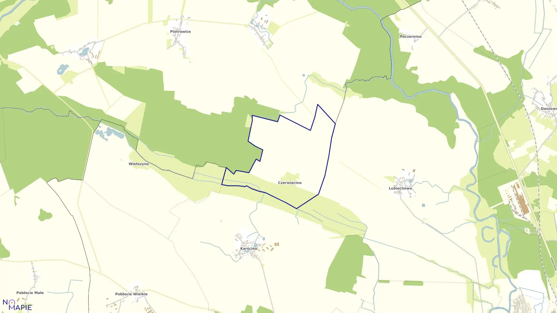 Mapa obrębu Czerwięcino w gminie Karlino