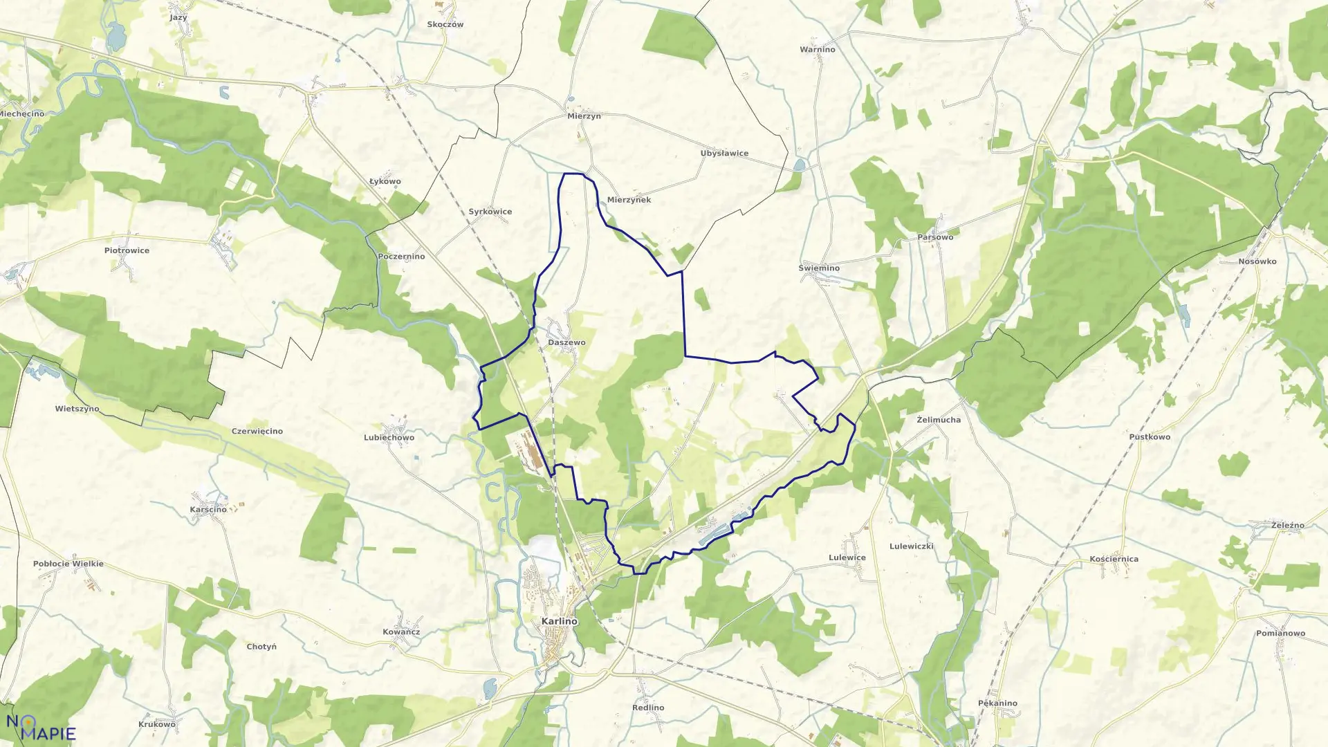 Mapa obrębu Daszewo w gminie Karlino